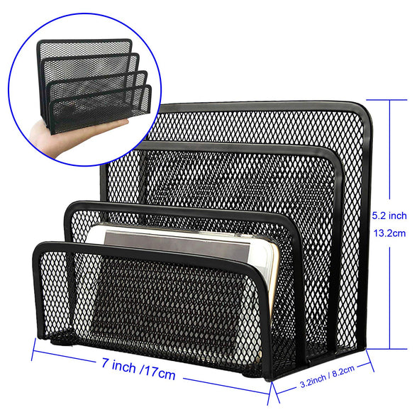 Desk File Organizer, Anumit Desk Mail Organizer Small Letter Sorter Desktop Paper Organizer Metal Mesh with 3 Vertical Upright Compartments