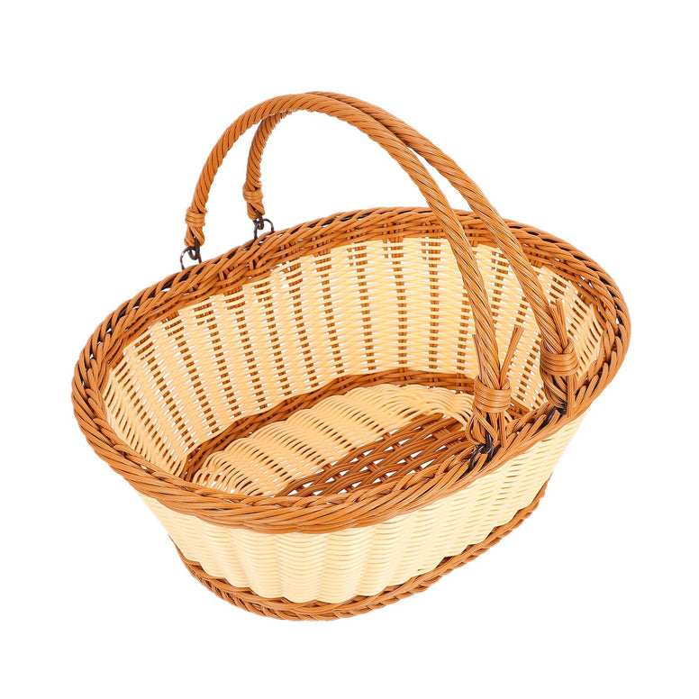 YARNOW Rattan Picnic Basket Wicker Floral Picnic Storage Basket with Handle for Camping Use Home Decor