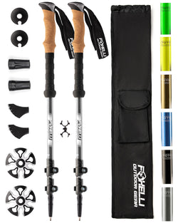 Foxelli Aluminum Trekking Poles – Collapsible, Lightweight, Aluminum 7075 Hiking Poles, Walking & Running Sticks with Natural Cork Grips, Quick Locks, 4 Season/All Terrain Accessories and Carry Bag