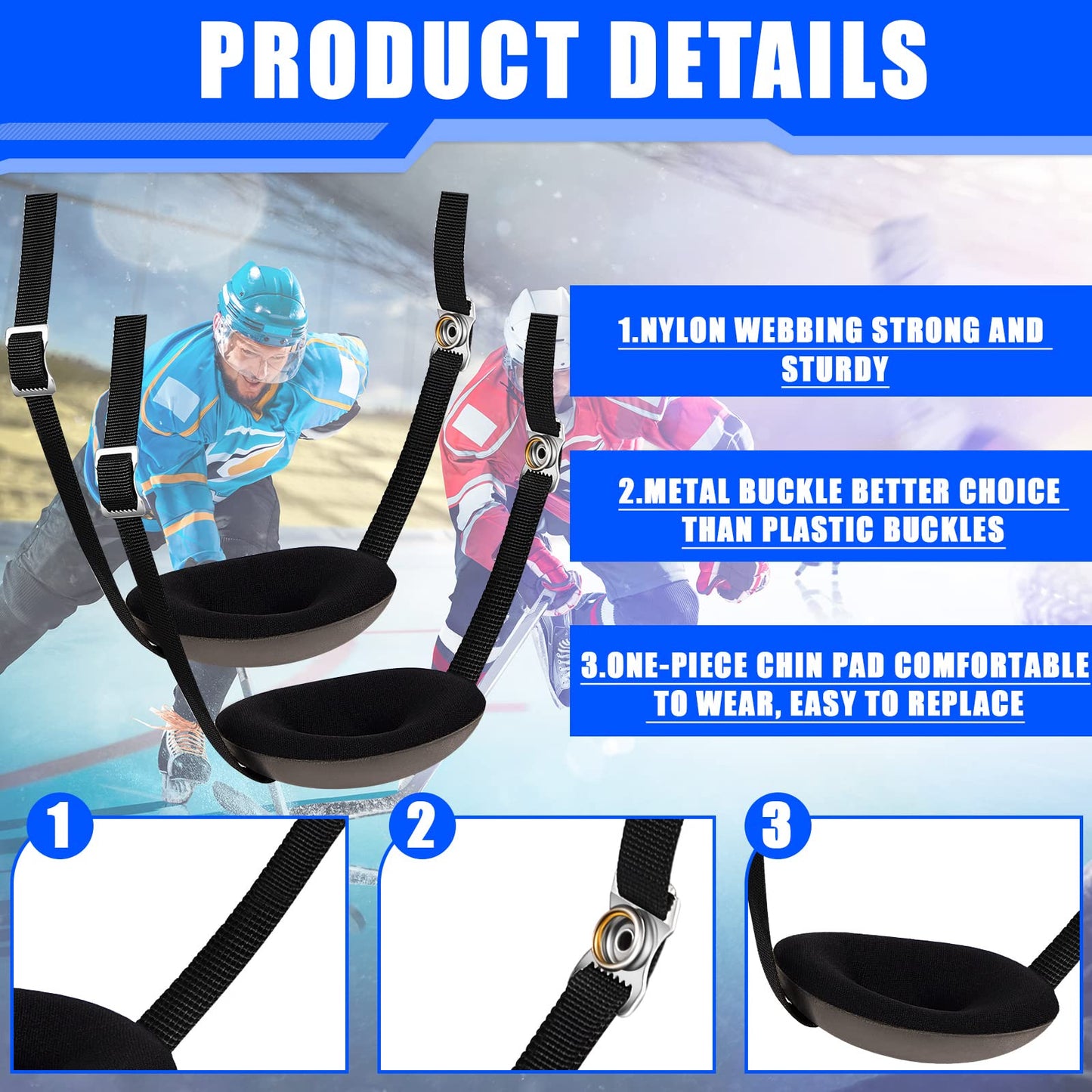 Hockey Helmet Accessory Set Helmet Replacement Chin Cup Batting Helmet Cupped Chin Strap with 2 Buckles Detachable Ice Hockey Helmet Chin Strap with Single Snap, Black
