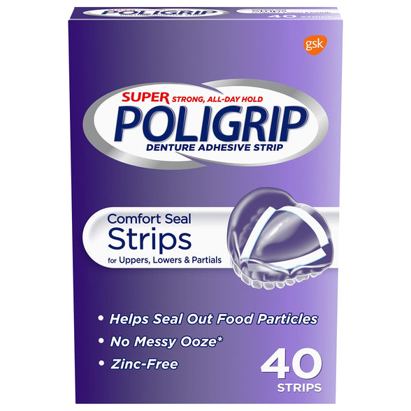 Super Poligrip Strips Size 40 Ct Poligrip Strong All Day Comfort Seal Denture Adhesive Strips