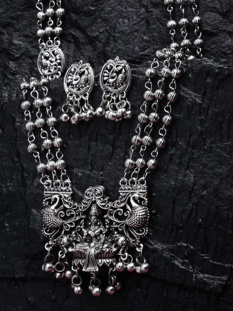 Shining Diva Fashion Latest Stylish Traditional Oxidised Silver Necklace Jewellery Set for Women (13137s)
