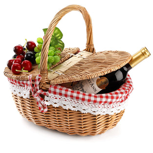 Cedilis Wicker Picnic Basket with Lid and Handle