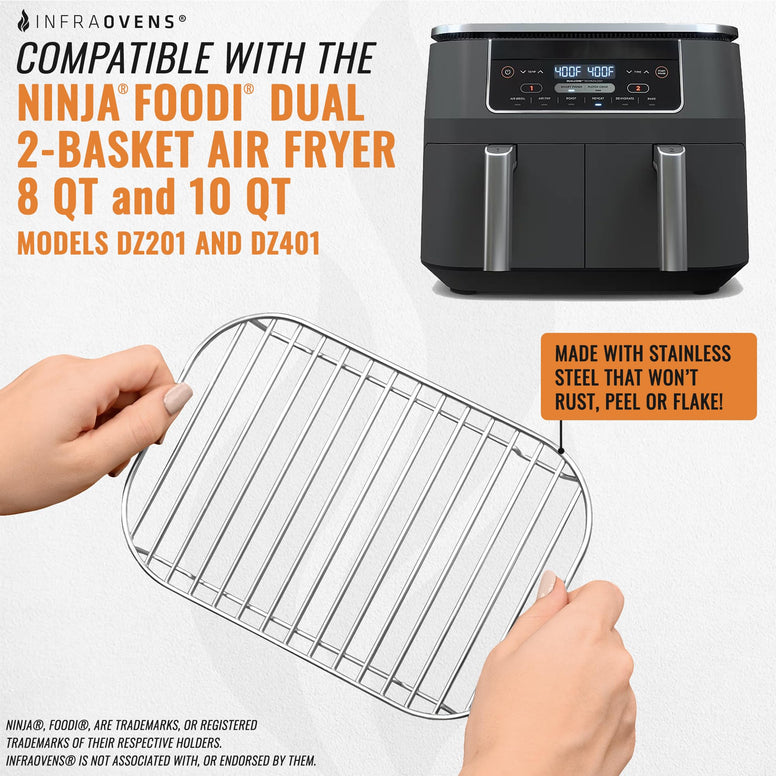 Accessories for Ninja Air Fryer 2 Basket 8 QT DZ201 & 10 QT DZ401, Reusable Sheets Liners and Rack for Foodi Dual Zone Double Airfryer, Kitchen Appliances Accessory Set with Recipe Book by INFRAOVENS