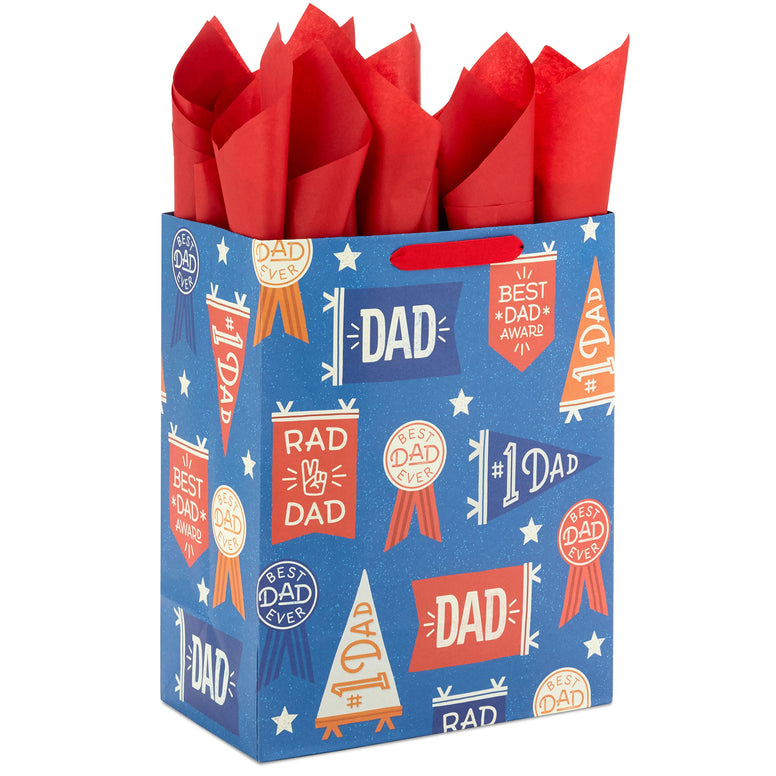 Hallmark 13" Large Gift Bag with Tissue Paper (Rad Dad, Best Dad Ever) for Birthdays, Father's Day, Congratulations, Thank You