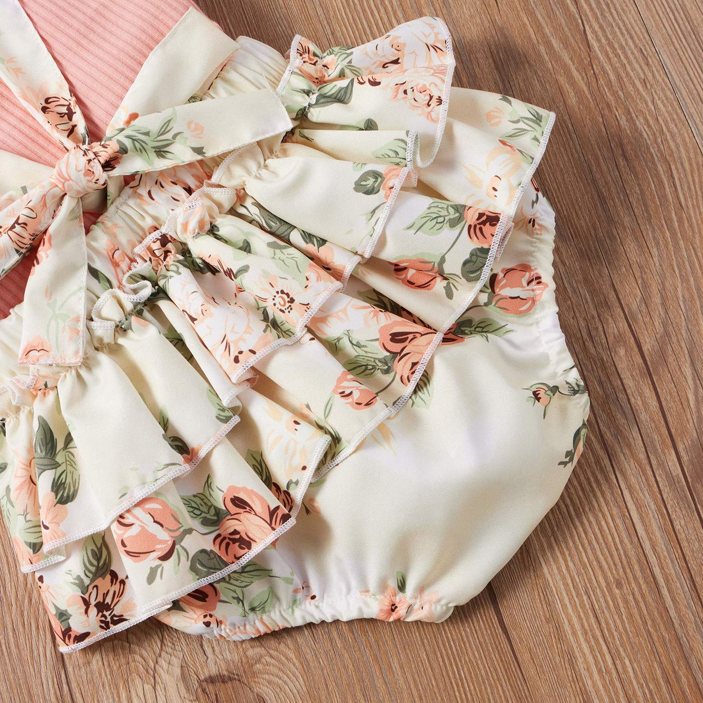 Newborn Baby Girls Summer Clothes Sets Ruffle Sleeve Top T-Shirt Floral Suspender Shorts Headband (0-3 Months)