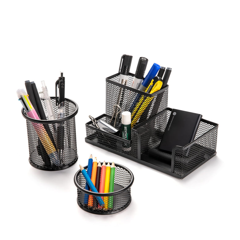 Desk Organizers Set with Pen Holder, Metal Mesh Pencil Holder for Office Desk Storage and Organise, Desk Drawer Organiser for Small Stationeries