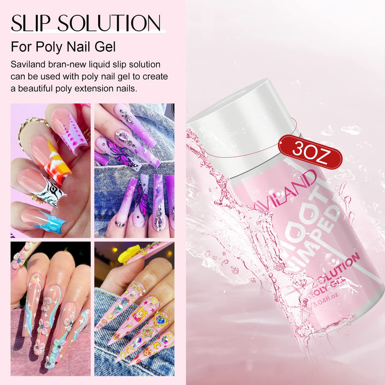 Saviland Slip Solution Nail Kit - 90ml Poly Nail Gel Nail Extension Clear Slip Solution Anti-stick Tools with Nail Art Brush Kit for Poly Extension Nails Shaping