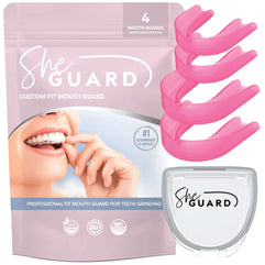 She Guard Mouth Guard - Pack of 4 Moldable Mouth Guards (Pink) for Clenching Teeth at Night, Grinding, and Bruxism - 2 Sizes Includes Ventilated Storage Case