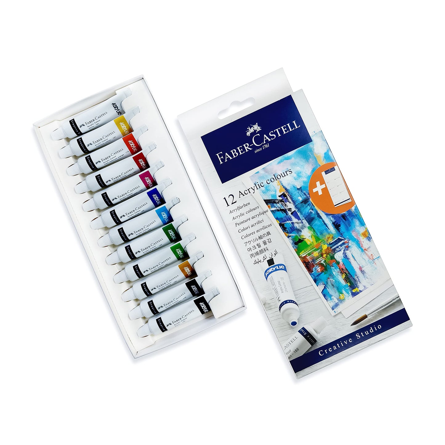 Faber-Castell Acrylic Colors Set Of 12 X 9Ml Tubes In A Cardboard Pack, Assorted, 379012