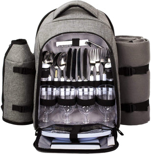 HapTim - Waterproof Picnic Backpack for 4 Person With Cutlery Set, Cooler Compartment, Detachable Bottle, Fleece Blanket, Plates For Picnic Time (AE-3263)