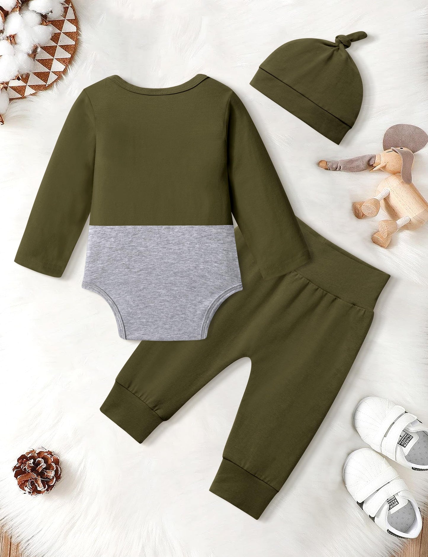 Oranchids Newborn Baby Boy Clothes Color Block Letter Print Long Sleeve Romper+Pants+Hat Fall Winter Outfits 3Pcs  0-3M