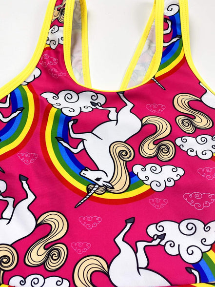 KuKiee Girls One Piece Rainbow Unicorn Swimsuit Stars Print Swimwear Bathing Suit