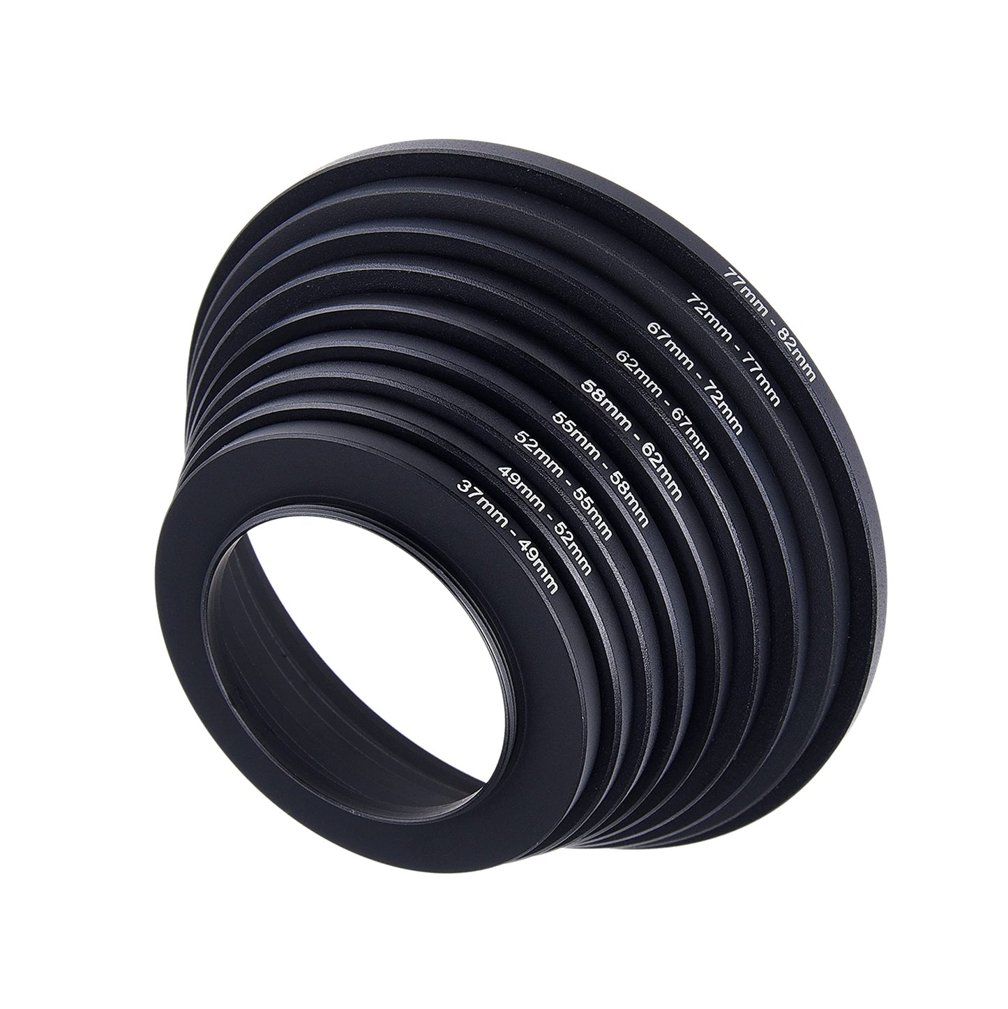Lens Filter Adapter Rings - Allows you to set large lens filters on a smaller diameter lens - sizes: 37-49, 49-52, 52-55, 55-58, 58-62, 62-67, 67-72, 72-77, 77-82mm