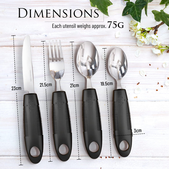 Medipaq Comfort Grips Cutlery - Disability Eating Aids - Great for The Elderly, Disabled or Those Suffering with Tremors and Trembling Hands - (Black Extra Grip (1x Set))