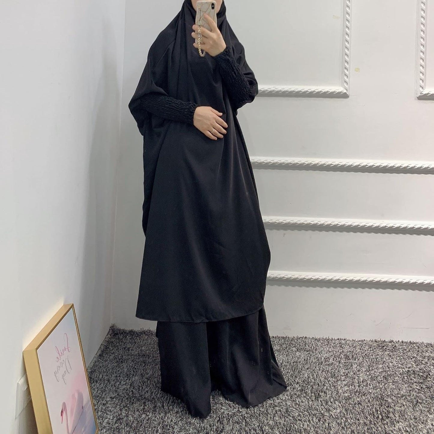 BOJON Muslim Two Piece Prayer Dress for Women Abaya Dress Islamic Middle East Dubai Turkey Maxi Abaya Kaftan with Full Length Hijab Dress