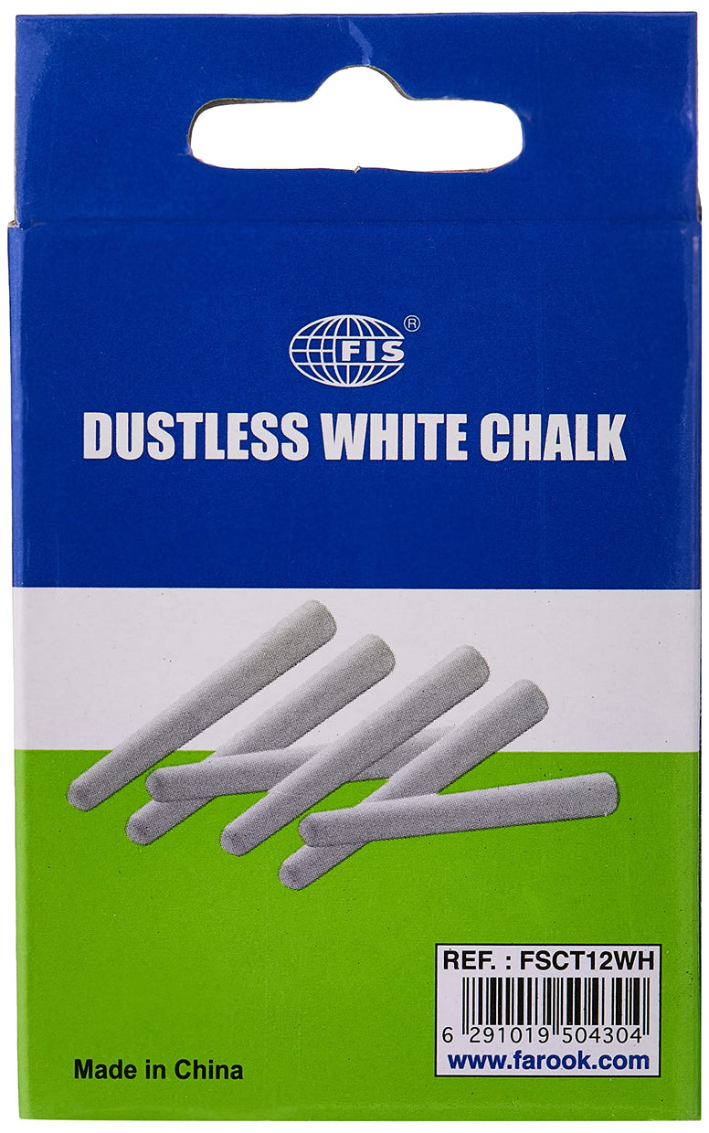 FIS Dustless Chalk 12-Pieces Box, White