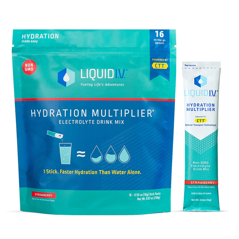 Liquid I.V. Hydration Multiplier - Strawberry - Hydration Powder Packets | Electrolyte Drink Mix | Easy Open Single-Serving Stick | Non-GMO | 16 Sticks