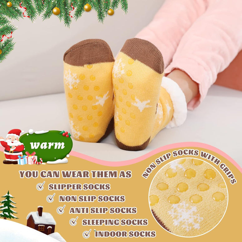 HERYEBING Kids Slipper Socks Boy Girl Chunky Knit Non Slip Socks Soft Fuzzy Warm Thick Fleece lined Christmas Stockings Child Toddler Winter Socks