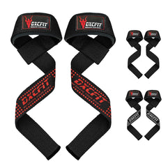 DXCFIT Weight Lifting Straps | Neoprene Padded Wrist Straps | Strength Training Wrist Support Straps | Deadlift Powerlifting Workout Lifting Grips | Gym Weightlifting Straps (Red Black)