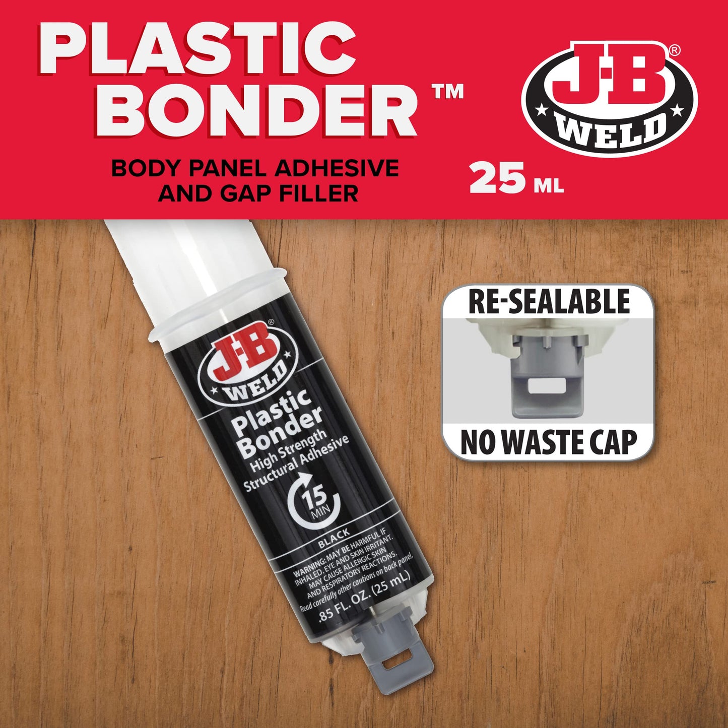 J-B Weld 50139 Plastic Bonder Body Panel Adhesive And Gap Filler Syringe - Black - 25 Ml