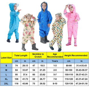 Kids Toddler Rain Suit for Boys Girls One Piece Hoodie Zipper Waterproof Rain Jacket 1-3 Years S Size