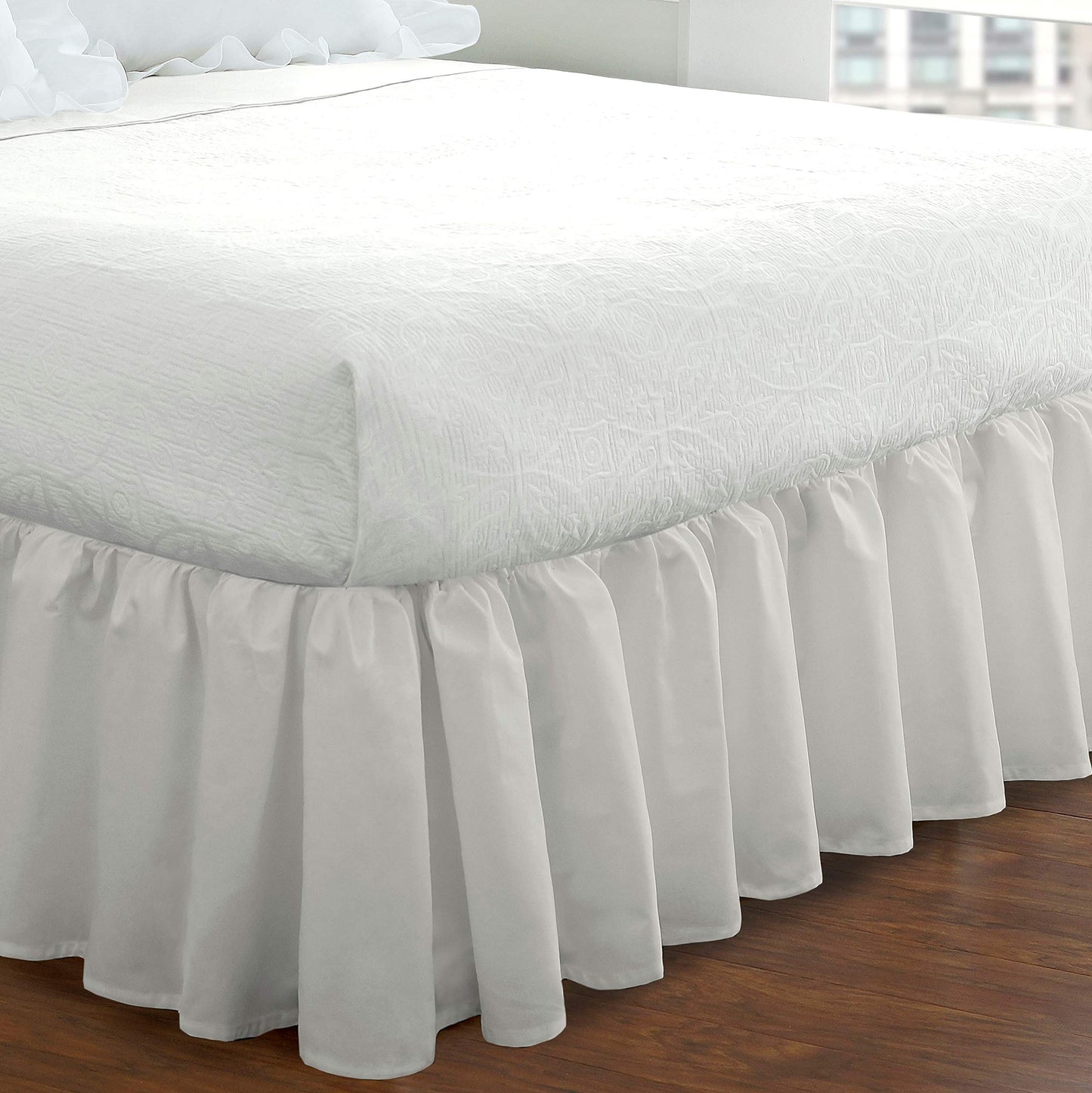 Fresh Ideas Bedding Ruffled Bed Skirt, Classic 14” Drop Length, Gathered Styling, Cali King, White