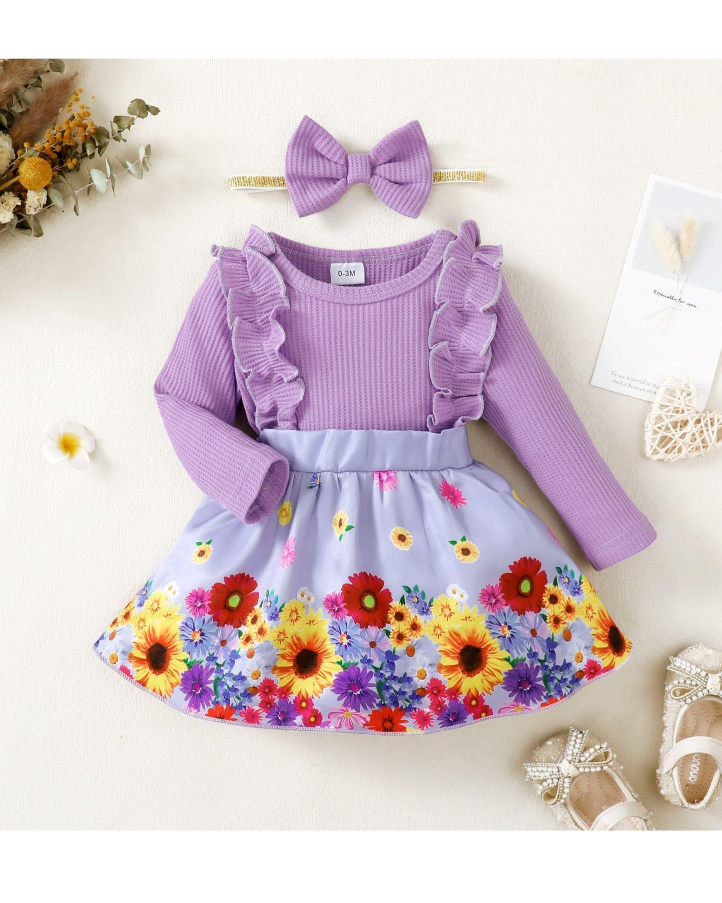 OLLUISNEO Newborn Baby Girl Dress Infant Ruffle Sleeve Romper Outfits Flower Girls Dresses Baby Girl Clothes Summer Fall(3-6 M)