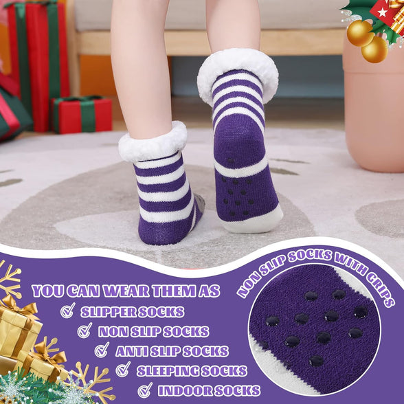 HERYEBING Kids Slipper Socks Boy Girl Chunky Knit Non Slip Socks Soft Fuzzy Warm Thick Fleece lined Christmas Stockings Child Toddler Winter Socks