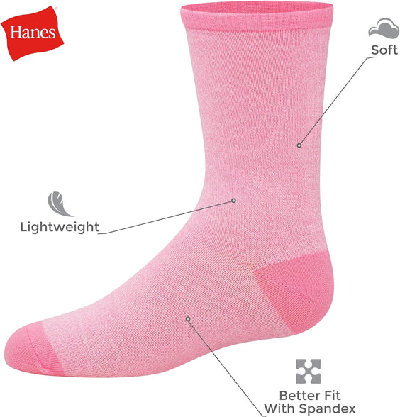 Hanes girls Ultimate Fashion Crew Socks Pack, Lightweight Stretch Crew Socks, Assorted 10-pair Pack, Small Socks (pack of 10)