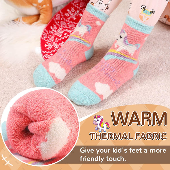 Kids Boys Girls Slipper Socks Warm Thick Fuzzy Fleece Lined Winter Cartoon Thermal Anti-Slip Soft Children's Home Floor Socks