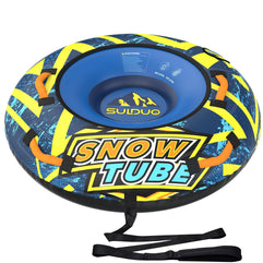 SULDUO 47'' Heavy Duty Snow Tube with Premium Canvas Cover and 4 Foam Filled Handles, Inflatable Snow Sled for Kids and Adult, Thickened Hard Bottom Snow Tubes for Winter Outdoor Fun Sledding
