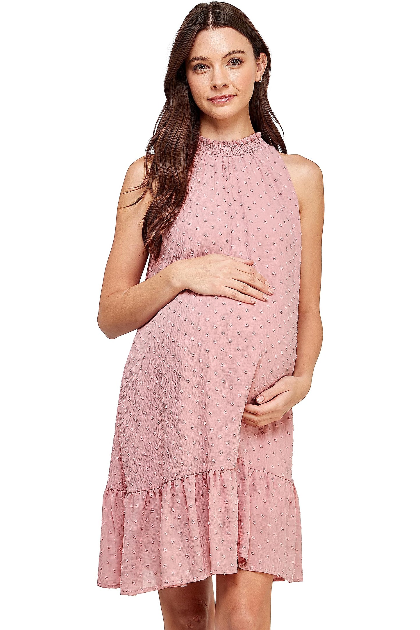 Womens Sleeveless Dot Maternity Dress with Ruffles