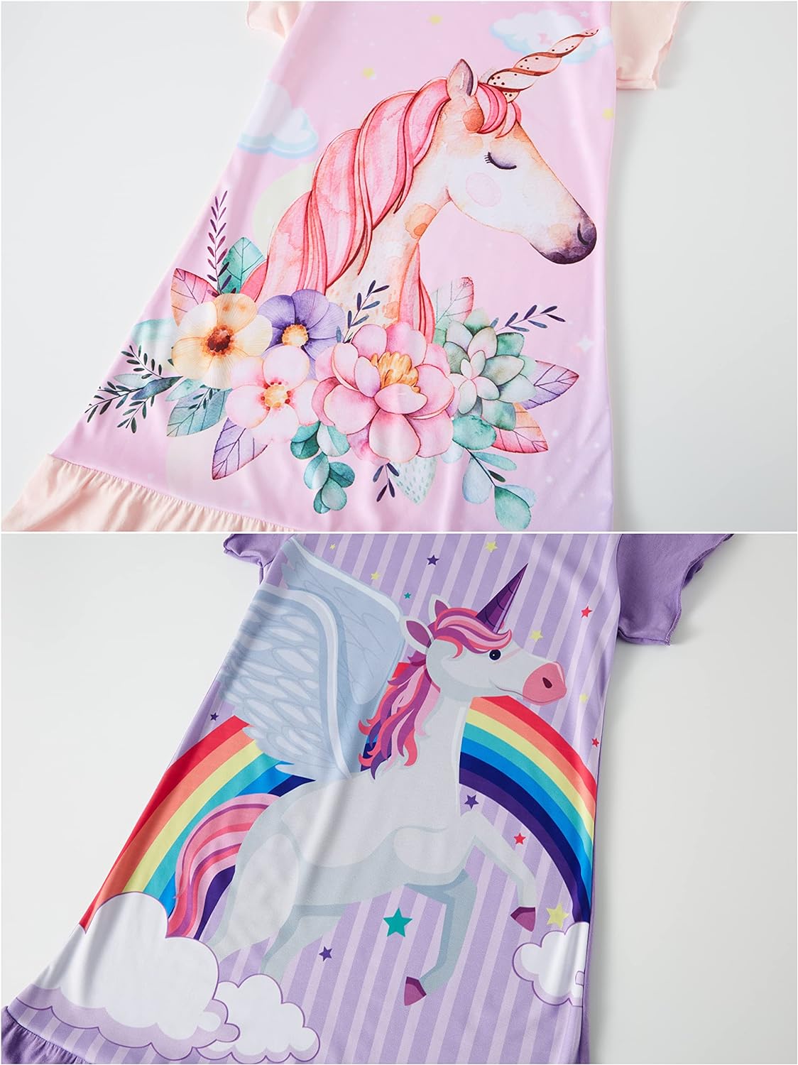 LOLPIP Nightgowns for Girls Dress Kids Nighties Unicorn Night Gown 3-10 Years Short Sleeve