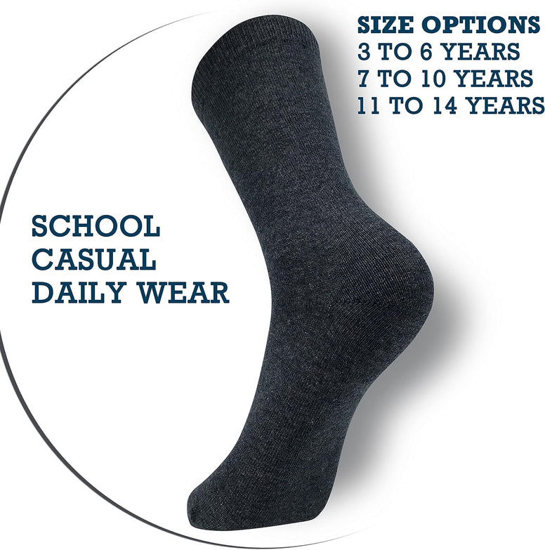 Boys & Girls Unisex Grey School-Casual Crew Socks 5 Pairs Pack