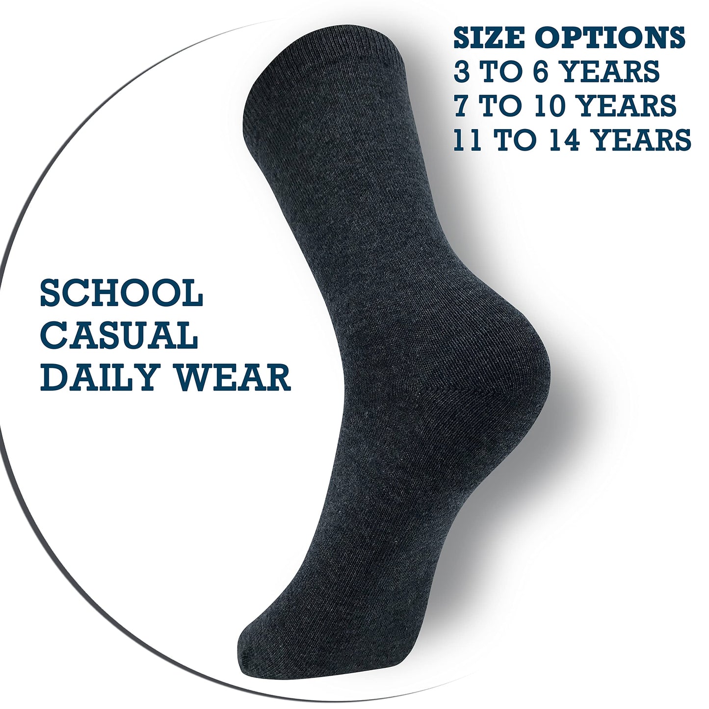Boys & Girls Unisex Grey School-Casual Crew Socks 5 Pairs Pack