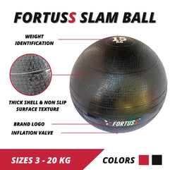 FORTUSS Slam Ball 7 KG Black - Heavy Duty No Bounce Exercise Medicine Ball - Weighted Ball for Strength, Conditioning, HIIT, Crossfit Training - Workout Equipment for Home & Gym Use | 3 – 20 KG Black