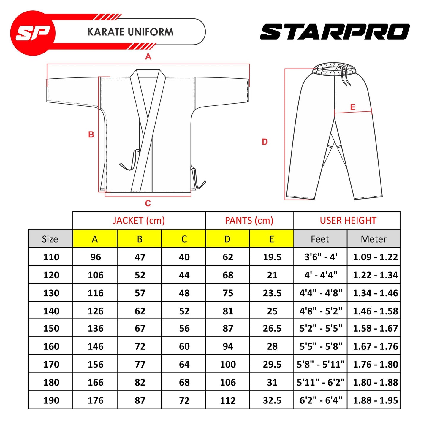 Starpro | Lightweight Karate Gi | Many Sizes | Suitable as Taekwondo Uniform | Karate Uniform, Karate Gi Adult