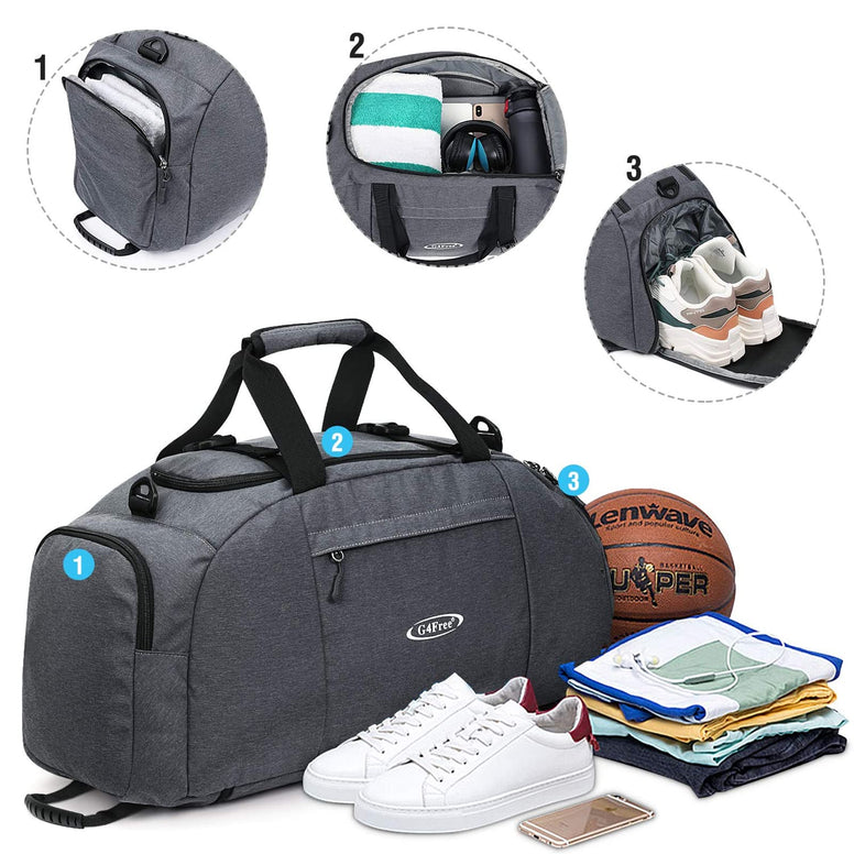G4Free 40L 3-Way Duffle Bag Backpack Gym Bag for Men Women Sports Duffel Bag with Shoe Compartment Travel Backpack Luggage