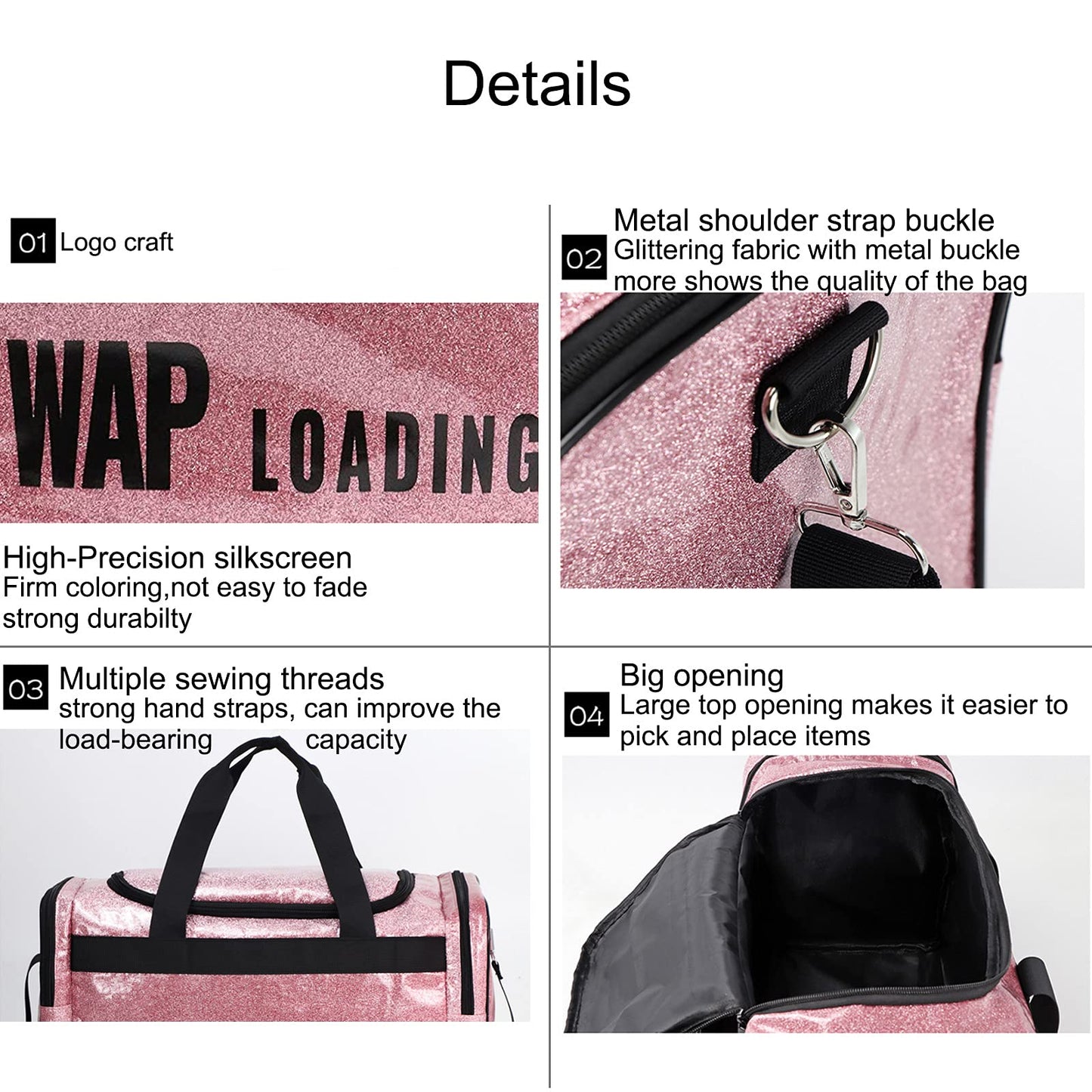 Spennanight Bag Reinforced Portable Wap Loading Glitter Duffle Bag Travel Bags Luggage Women