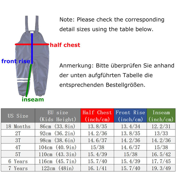 umkaumka Kids Girls and Boys Rain Pants Fleece Lined Bib Overalls 4 Years