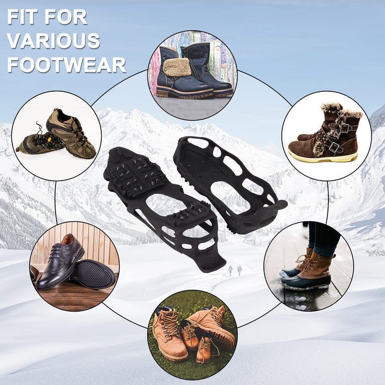 Ice Cleats Snow Traction Cleat Crampons for Shoes and Boots Non Slip Cleat Covers Ice Snow Grippers with Adjustable Straps for Walking on Snow & Ice Hiking Climbing Mountaineering Fishing Small