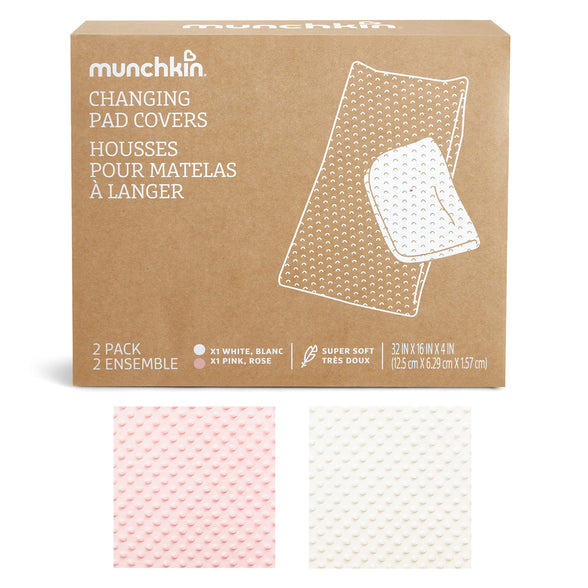 Munchkin Diaper Changing Pad Covers, 2 Pack, Pink/White – Fits Standard Contoured Changing Pads