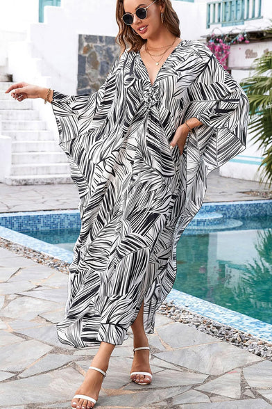 YouKD Summer Roomy Kaftan Dress Bohemian Beach Bikini Cover Ups Plus Size Robe for Women