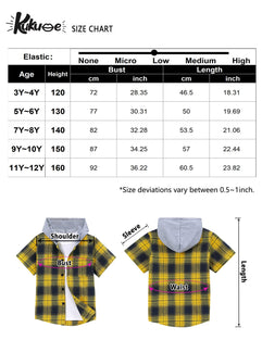 Kukume Kids Little Boy Button Down Buffalo Plaid Shirt Short Sleeve Shirt Fannel Hood with Pocket Top 3-12 Years