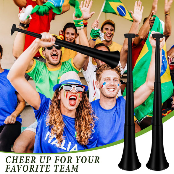 Outus 4 Pieces Collapsible Stadium Horn 24 Inch Vuvuzela Plastic Trumpet Horn Blow Horn Noisemakers for Sporting Events Graduation Games School Sports Party Supplies Favors Accessories (Black)