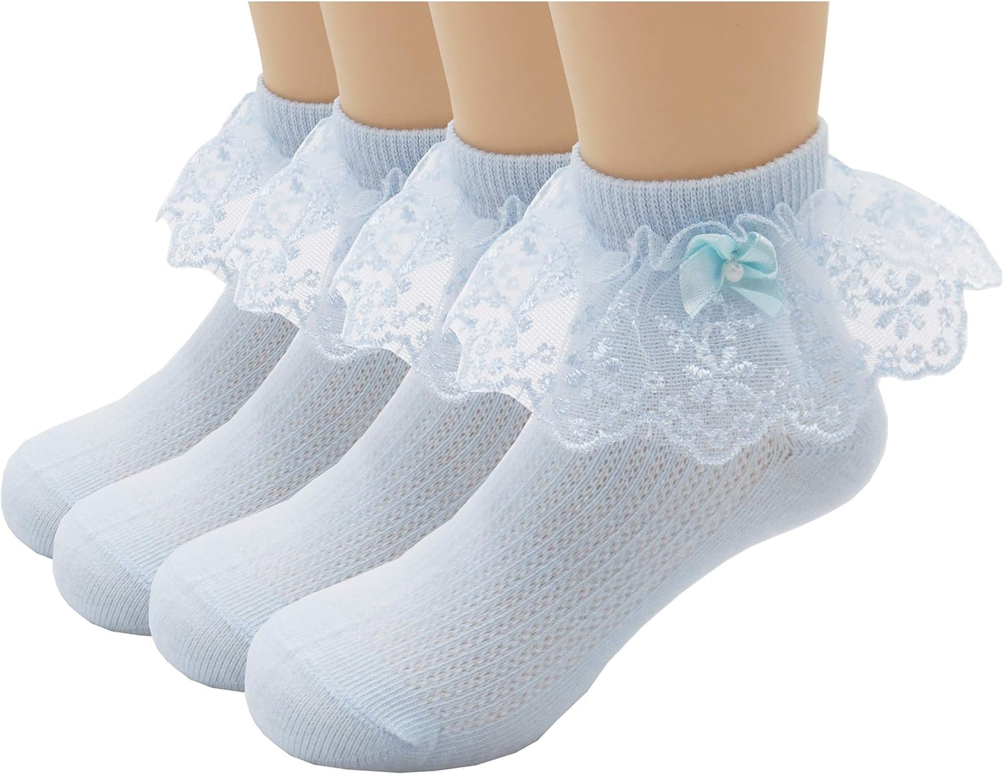 Xiyadun 4 Pack Toddler/Kids Girls Cotton Lace Socks Princess Dressy Socks(2-10T)