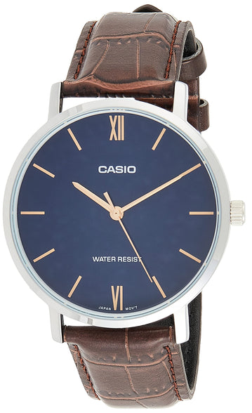 Casio Mens Quartz Watch, Analog Display And Leather Strap Mtp-Vt01L-2Budf