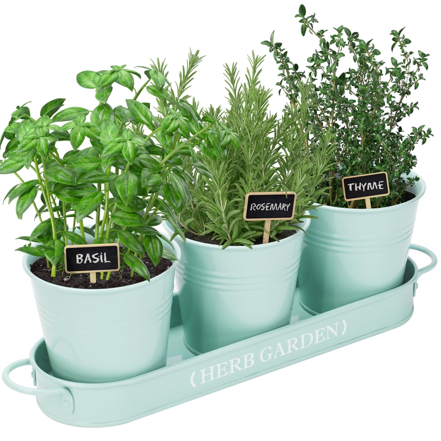 PERFNIQUE Indoor Herb Garden, Herb Garden Planter for Indoor/Outdoor, Farmhouse Plant Pots, Windowsill Herb Garden Kit with Tray, Window Pots for Indoor Plants (Mint)