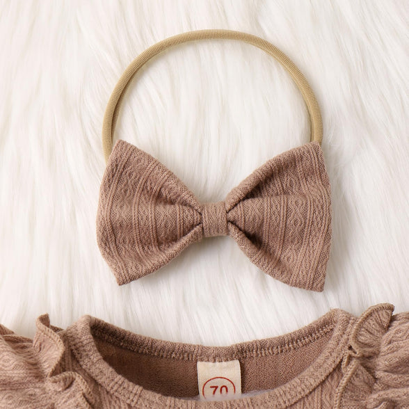 Douhoow Infant Baby Girl Romper Baby Sweatshirt Romper Long Sleeve Pleated Festival Clothes Baby Fall Outfits with Headband